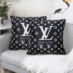 Black & white Cushion Cover with Louis Vuitton Logo Prin