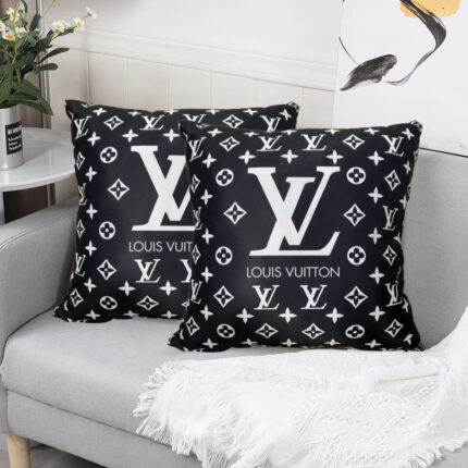 Black & white Cushion Cover with Louis Vuitton Logo Prin