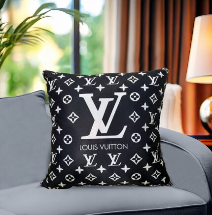 Black & white Cushion Cover with Louis Vuitton Logo Print