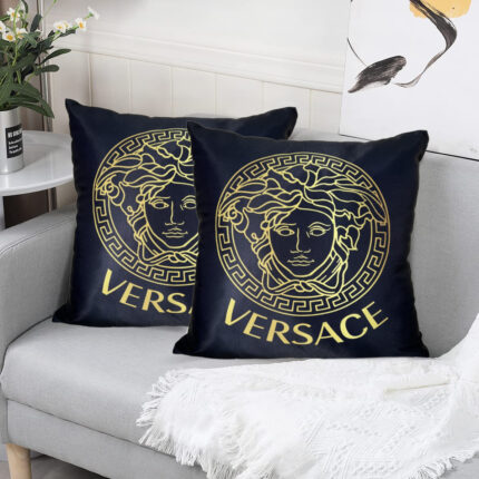 Black Cushion Cover With Versace logo Print