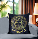 Black Cushion Cover With Versace logo Print