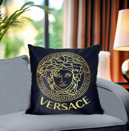 Black Cushion Cover With Versace logo Print