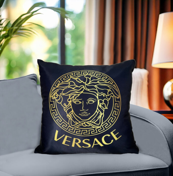 Black Cushion Cover With Versace logo Print