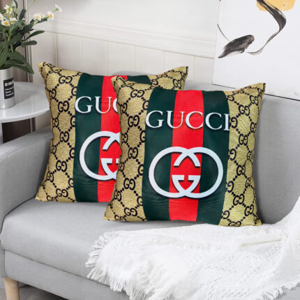 Gold Color Cushion cover with Gucci Logo Print