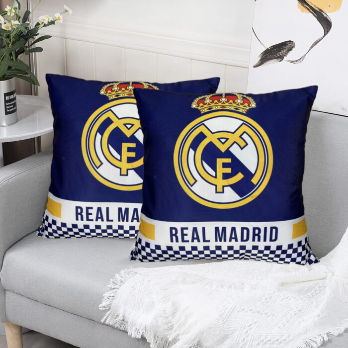 Blue Cushion Cover with Real Madrid Logo Print