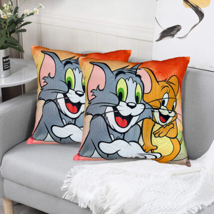 Cartoon cushion Cover With Mixed Tom & Jerry Logo Print