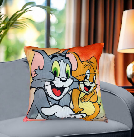 Cartoon cushion Cover With Mixed Tom & Jerry Logo Print